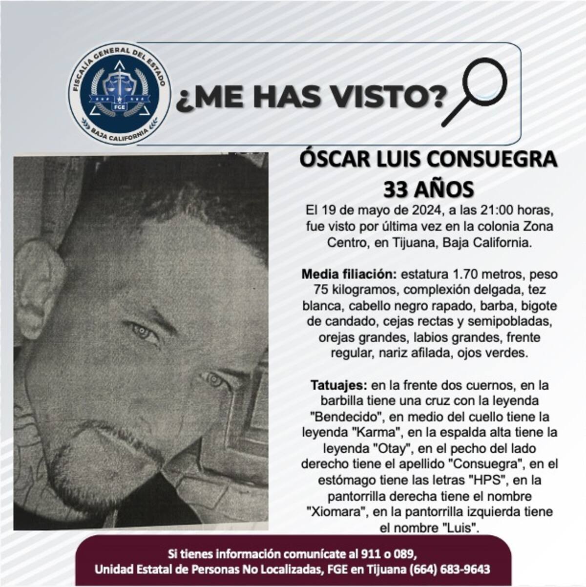 Óscar Luis Consuegra fue visto por última vez el 19 de mayo de 2024.