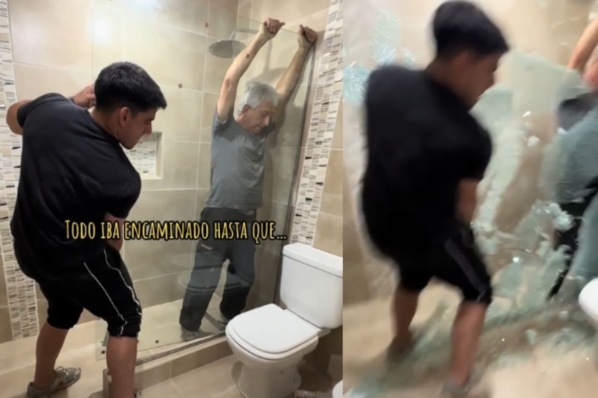 Padre e hijo rompen el vidrio de la ducha mientras lo instalaban: mira sus reacciones