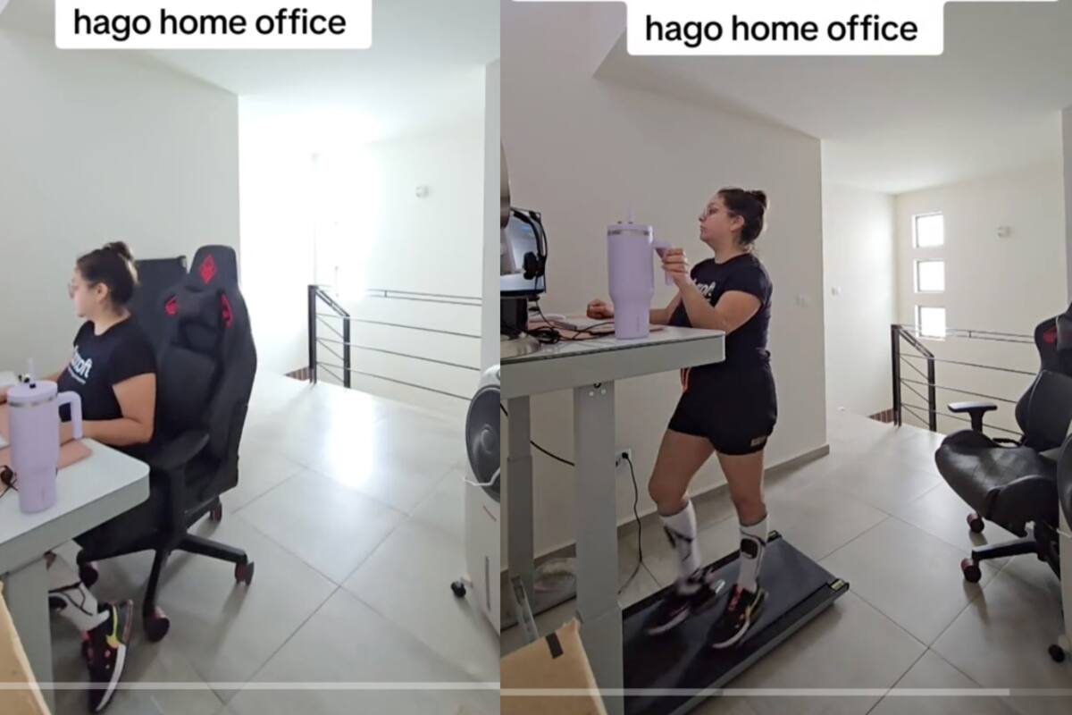 Mujer aprovecha el home office para hacer ejercicio al mismo tiempo que trabaja (VIDEO)