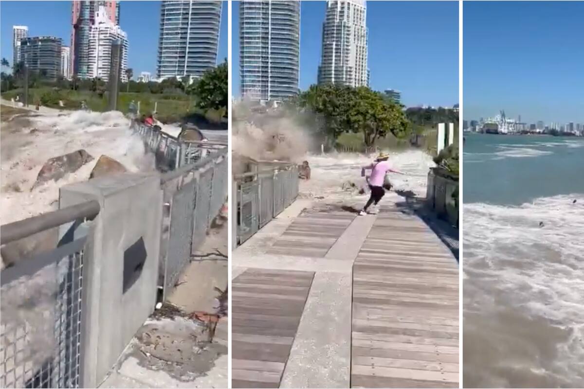 VIDEO: Ola masiva arrastra turistas en Miami; seis terminan hospitalizados