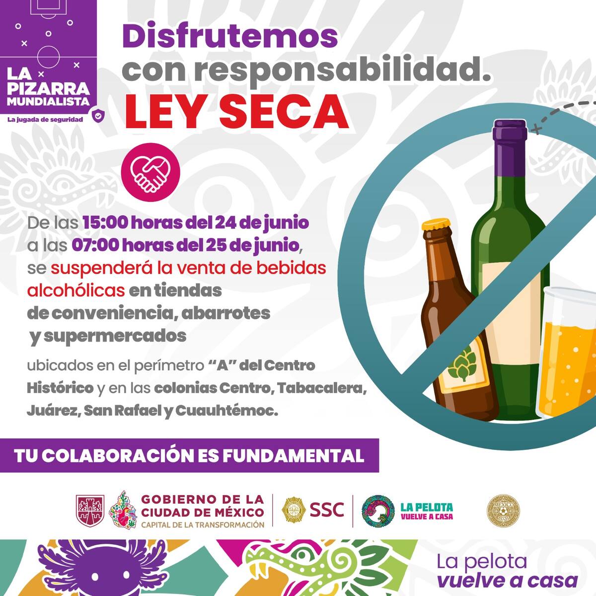La CDMX implementará Ley Seca durante el partido de México vs. República Checa | Cuenta de X: @SSC_CDMX