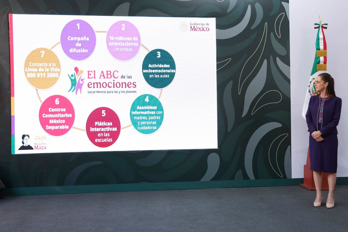 La presidenta Claudia Sheinbaum presentó el programa "ABC de las emociones" que implementará la SEP a partir de este ciclo escolar en todas las escuelas del País. | Crédito: Presidencia