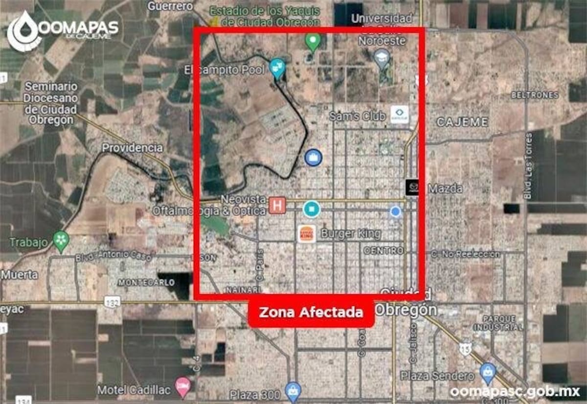 Más de 50 colonias del municipio se quedarán sin el servicio de agua entre 12 y 16 horas de este sábado en Ciudad Obregón