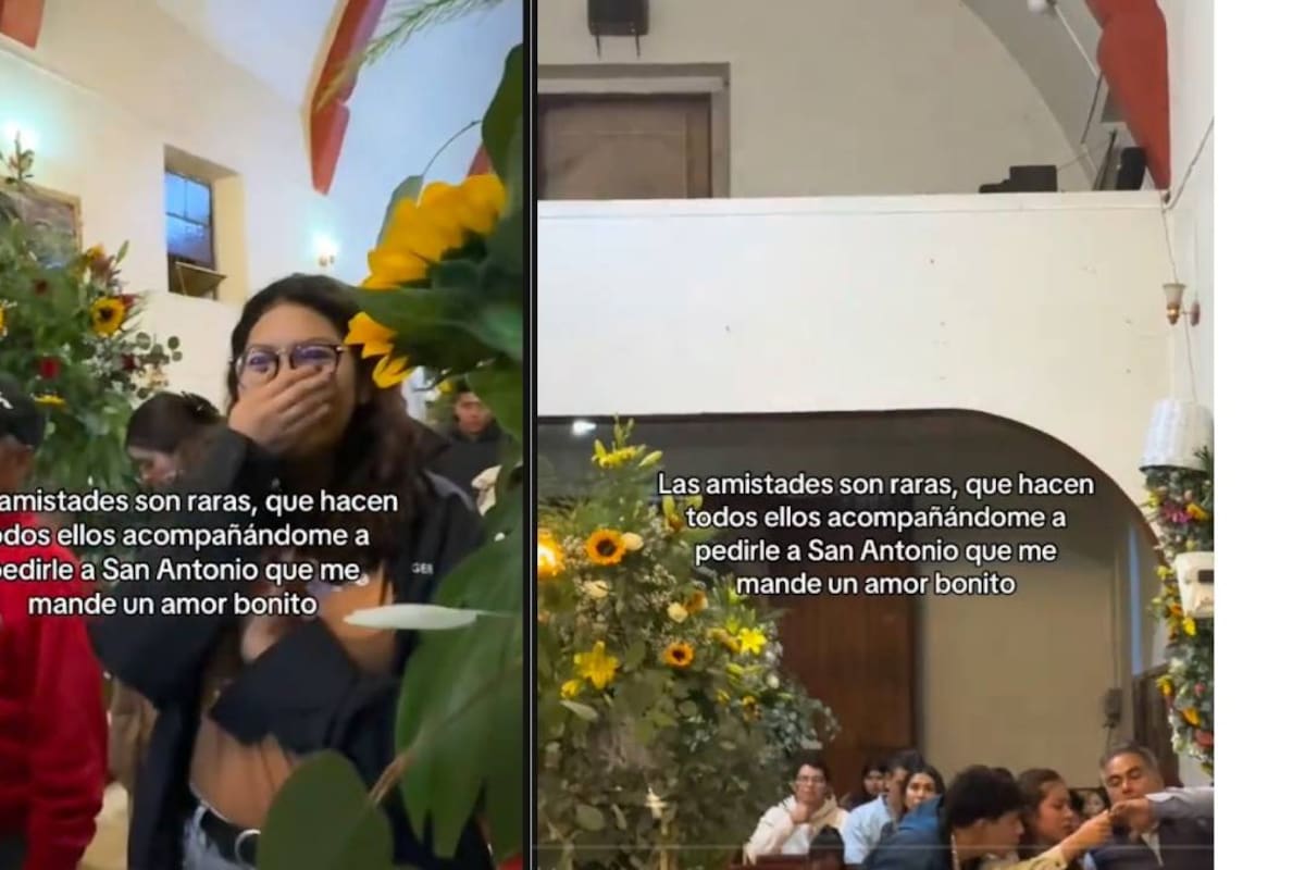 Jóvenes acompañan a su amiga para pedirle a San Antonio que le mande un amor bonito