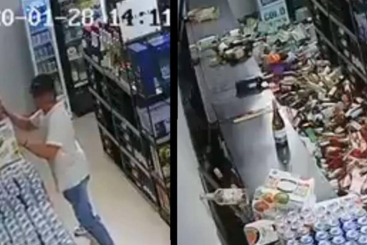 VIDEO: Hombre trata de salvar cervezas antes que su vida durante sismo