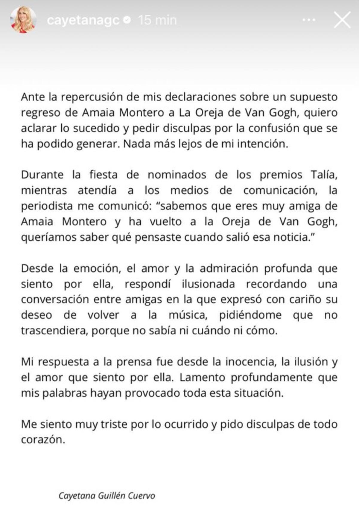 Cayetana Guillén pidió disculpas por filtrar la noticia / Cuenta de X: @alexsinos
