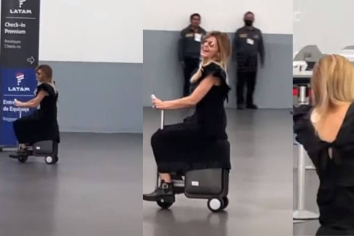 VIDEO: Itatí Cantoral causa furor al divertirse con su maleta motorizada en el Aeropuerto