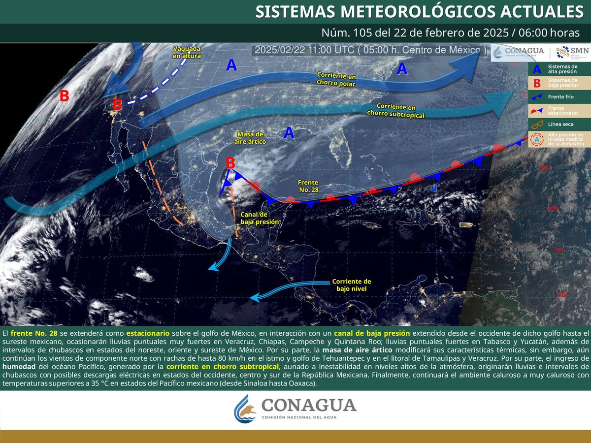 Imagen de los Sistema Meteorológicos actualmente activos en México.