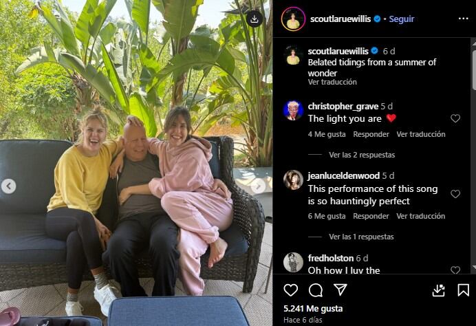 Scout Willis comparte foto junto a su padre y su hermana / Instagram @scoutlaruewillis