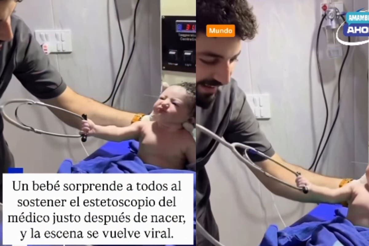 “No quería soltar el estetoscopio del médico”: Bebé recién nacido sorprende por la fuerza de su agarre