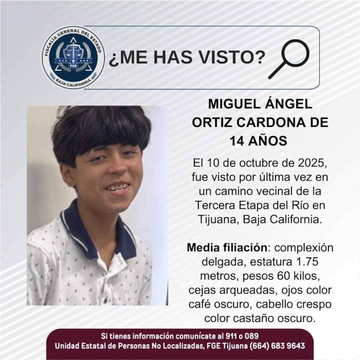 Fue visto por última vez el 10 de octubre de 2025.