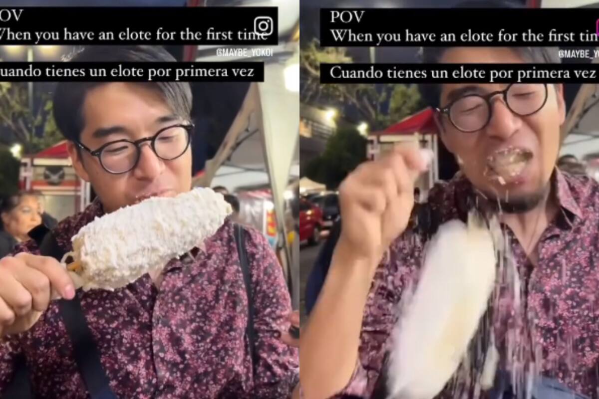 Joven japonés vive triste escena al intentar comer por primera vez un elote en México | VIDEO