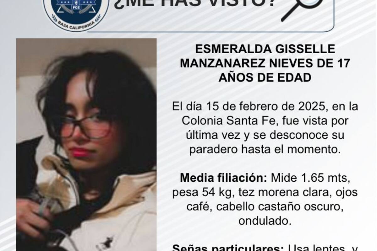 Se busca a Esmeralda Giselle Manzanarez Nieves de 17 años de edad