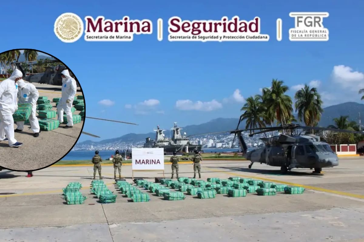 Una embarcación con 1.9 toneladas de cocaína fue interceptada por Marina frente a Guerrero después de ser detectada desde el aire, en un operativo que terminó con dos personas detenidas