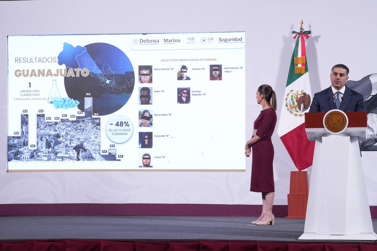 Omar García Harfuch (SSPC) en la "Conferencia del Pueblo" de la presidenta Claudia Sheinbaum Pardo el 8 de abril del 2025. | Crédito: Presidencia
