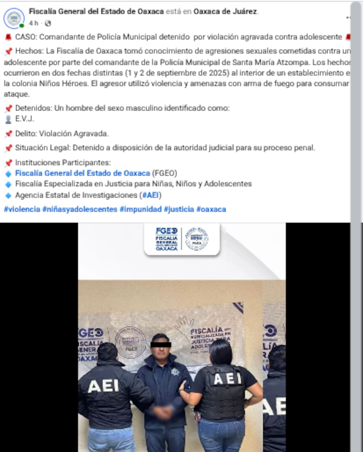 Captura de pantalla tomada de Facebook.