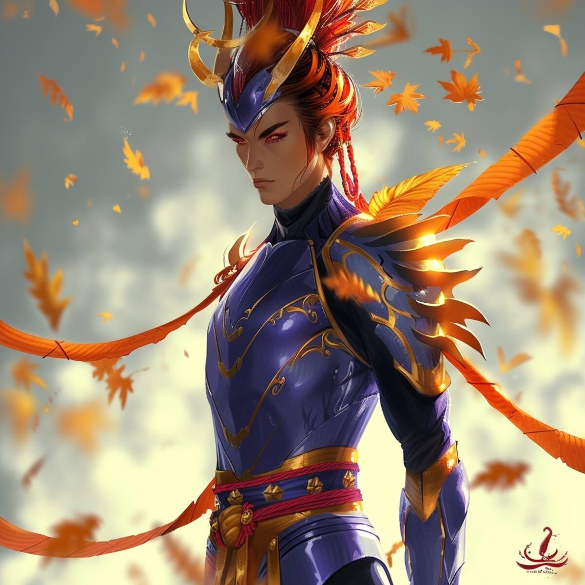 Ikki, el primer antagonista convertido en aliado, se presenta con un aura de fuego y máscaras en esta reinterpretación única.