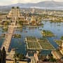 Cuando los españoles llegaron a Tenochtitlán encontraron una ciudad construida sobre lagos y canales con mercados, acueductos y jardines flotantes que sorprendieron a los cronistas europeos del siglo XVI