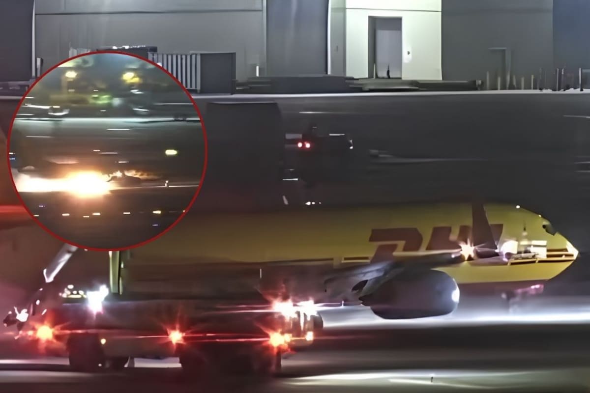 Dramático aterrizaje en llamas ejecuta avión de DHL en Los Ángeles: Frenos se bloquean y cuatro neumáticos revientan