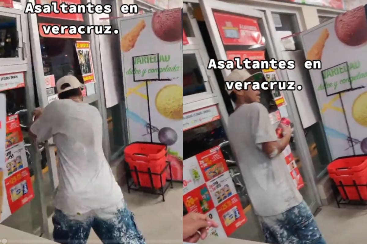 VIRAL: cajero de Oxxo graba cómo un asaltante intenta huir de la tienda
