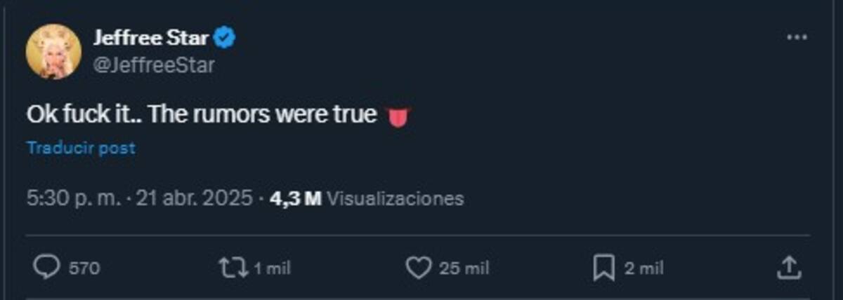 Jeffree Star a través de X / Cuenta de X: @JeffreeStar