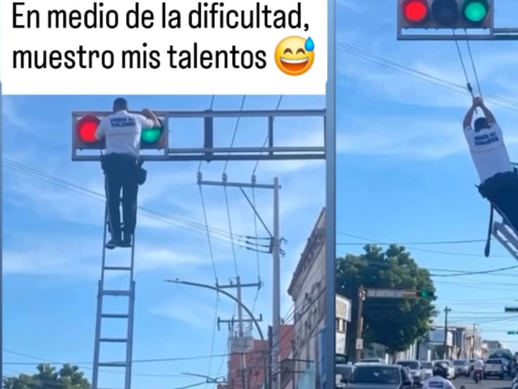 Hombre que reparaba un semáforo cae, pero se salva con sorprendentes dotes de gimnasia y se vuelve viral