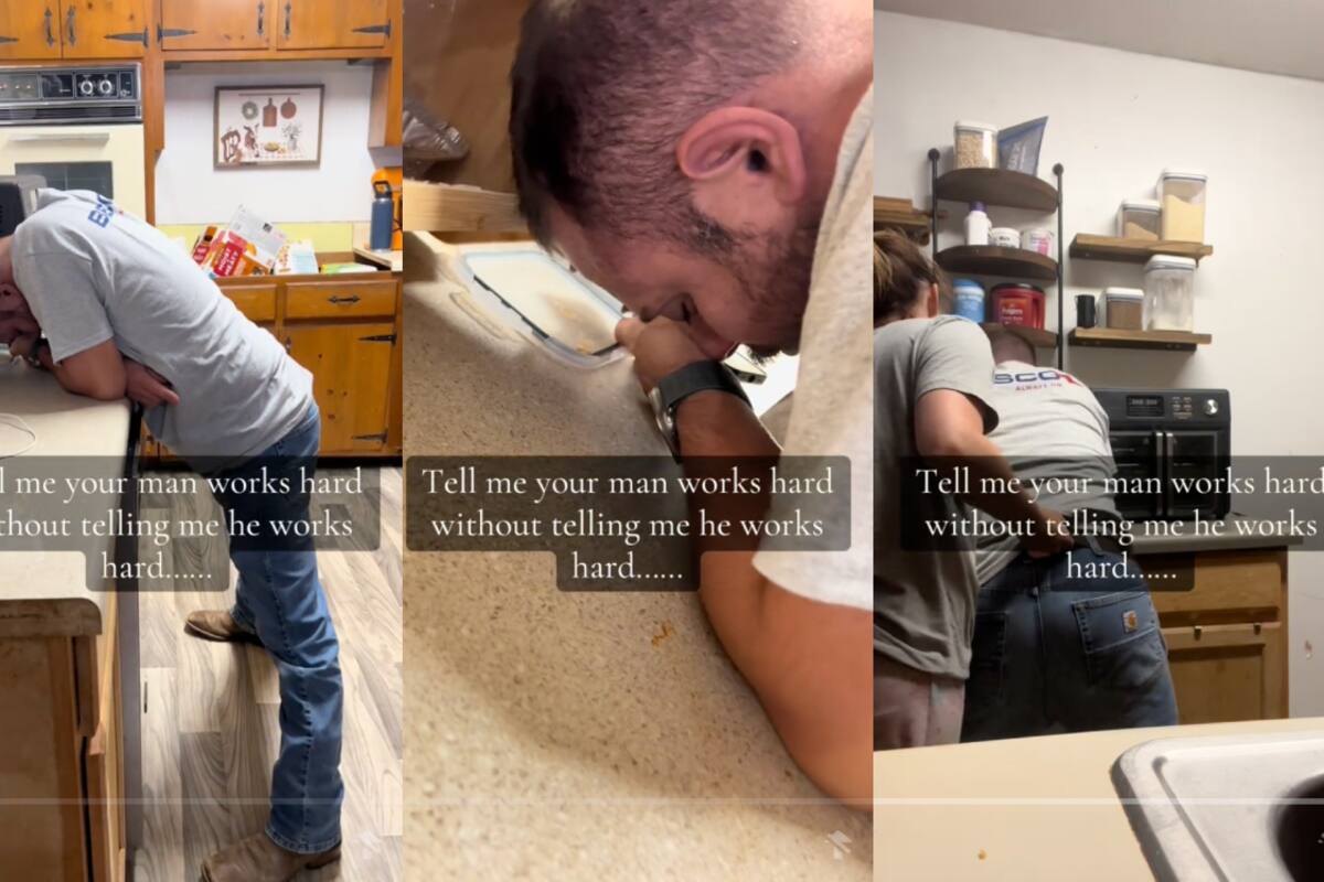 Tras una larga jornada laboral, este hombre se queda dormido en la cocina y su esposa reacciona así