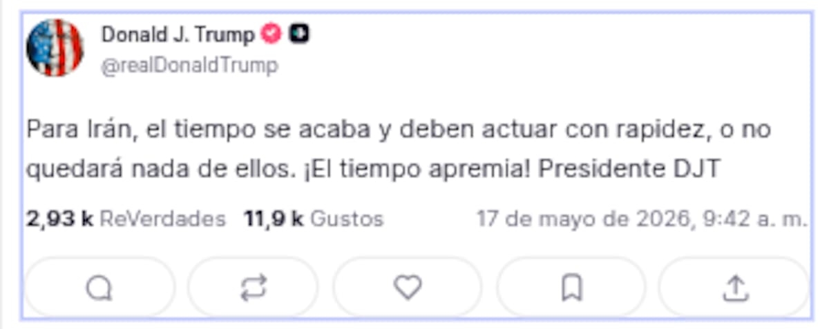 Trump advierte a Irán que “se le acaba el tiempo” para lograr un acuerdo nuclear con EEUU.