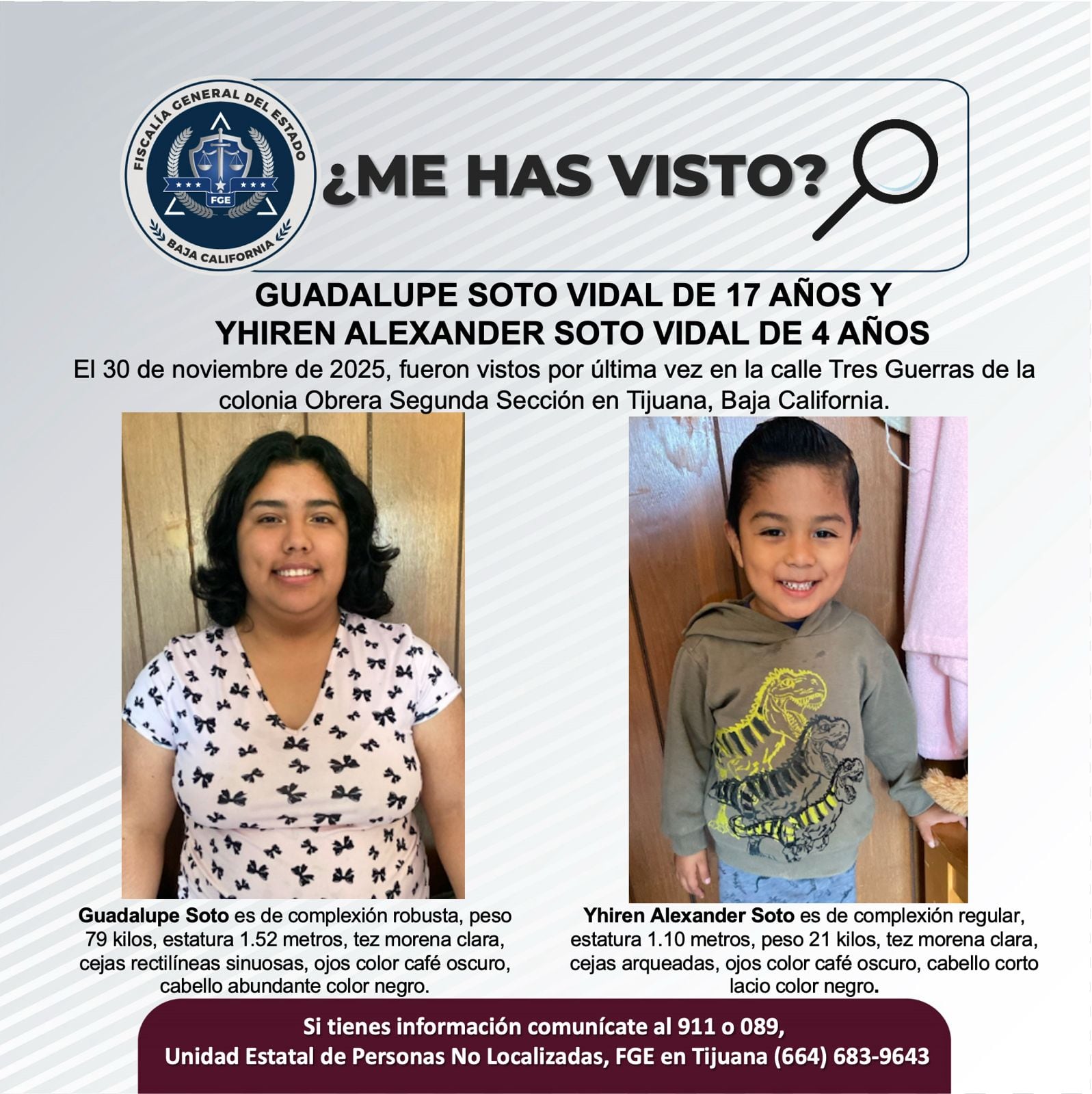 Fueron vistos por última vez el 30 de noviembre de 2025.