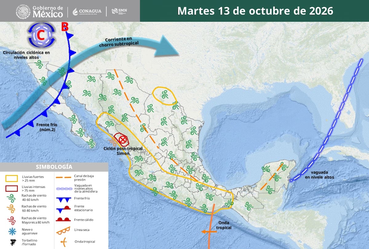 Pronóstico del clima para el martes 13 de octubre. | Crédito: SMN