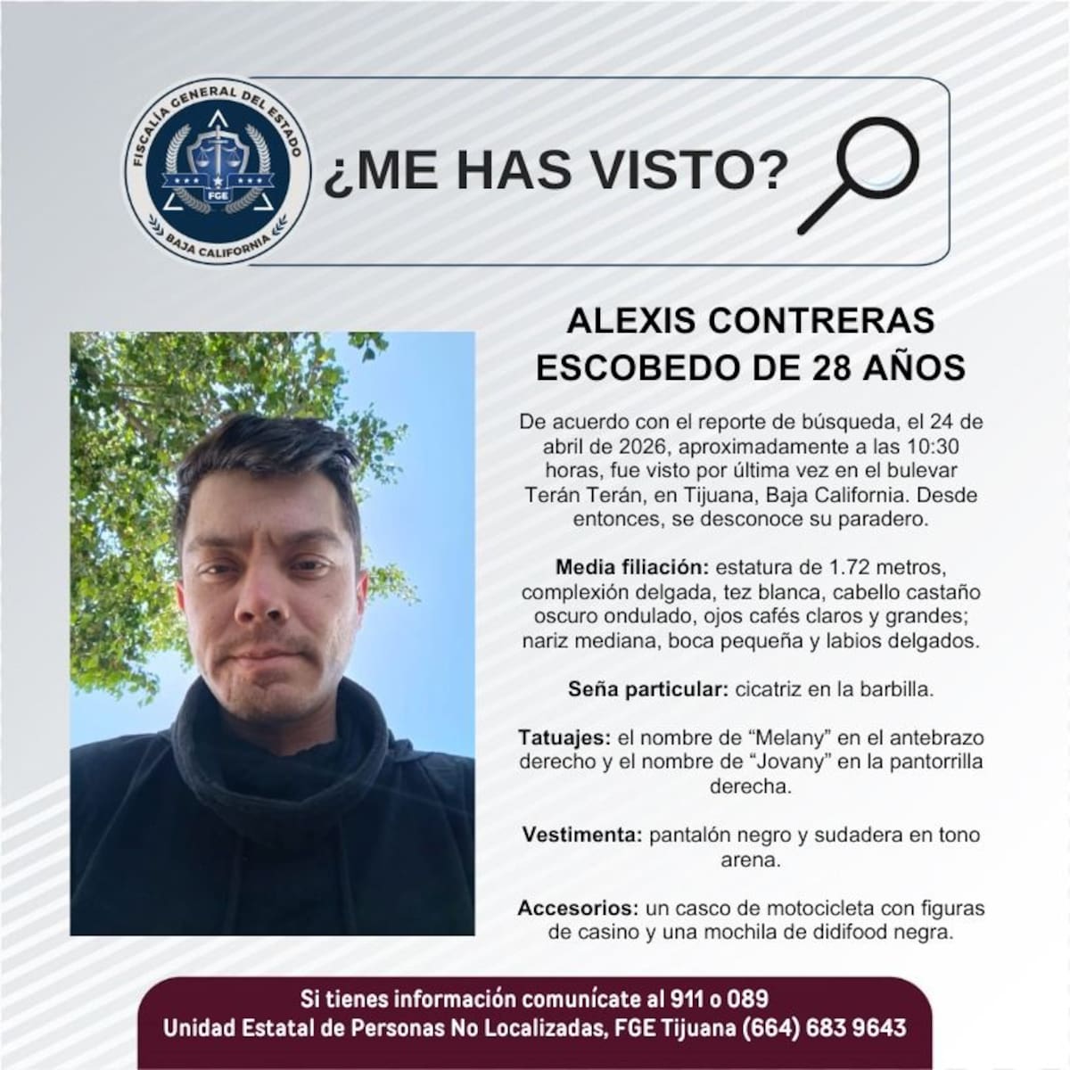 Fue visto por última vez el 24 de abril de 2026.