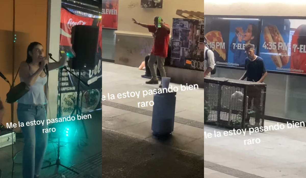 "El señor con el xilofono imaginario es lo más.":Chicas se ponen a hacer karaoke en la calle y las personas le siguen la corriente