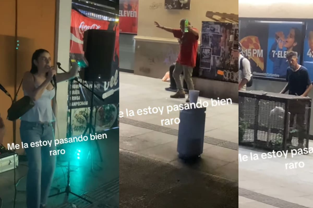 “El señor con el xilofono imaginario es lo más.”:Chicas se ponen a hacer karaoke en la calle y las personas le siguen la corriente