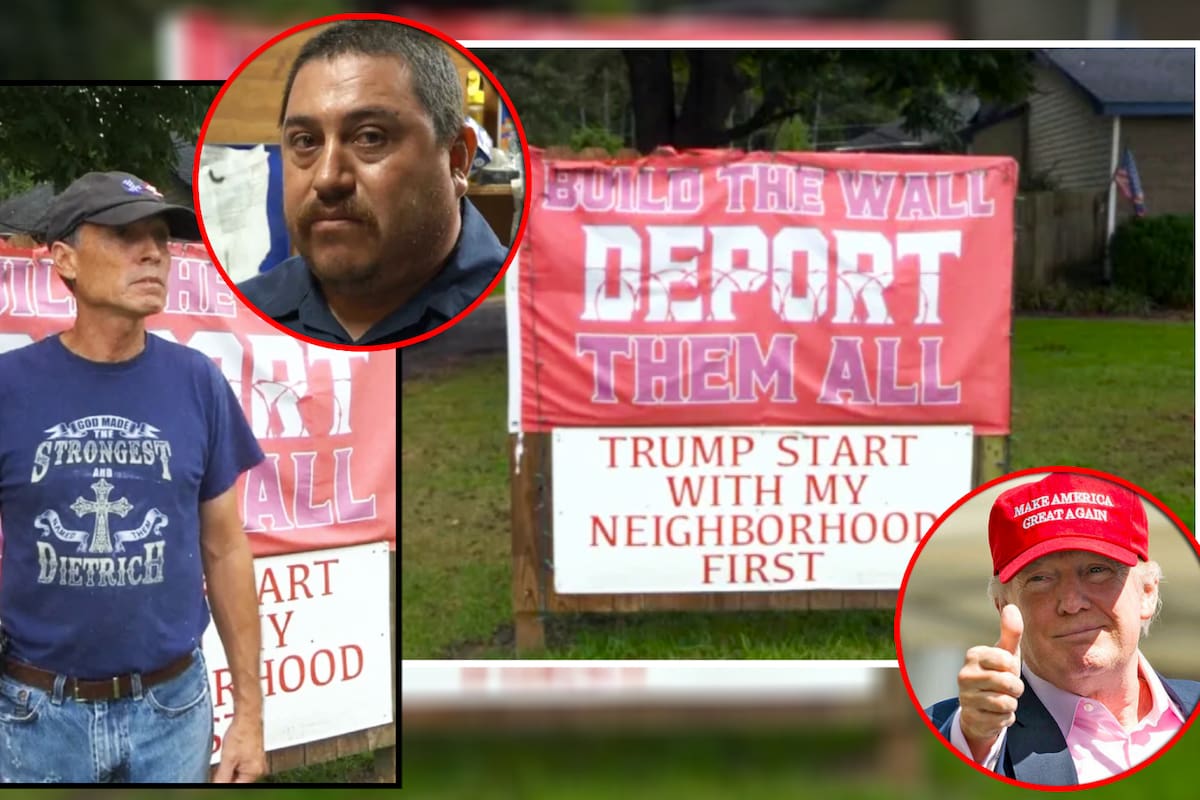 “Empieza por mis vecinos”: Coloca un letrero afuera de su casa que pide a Donald Trump deportar a los mecánicos que trabajan en su vecindario