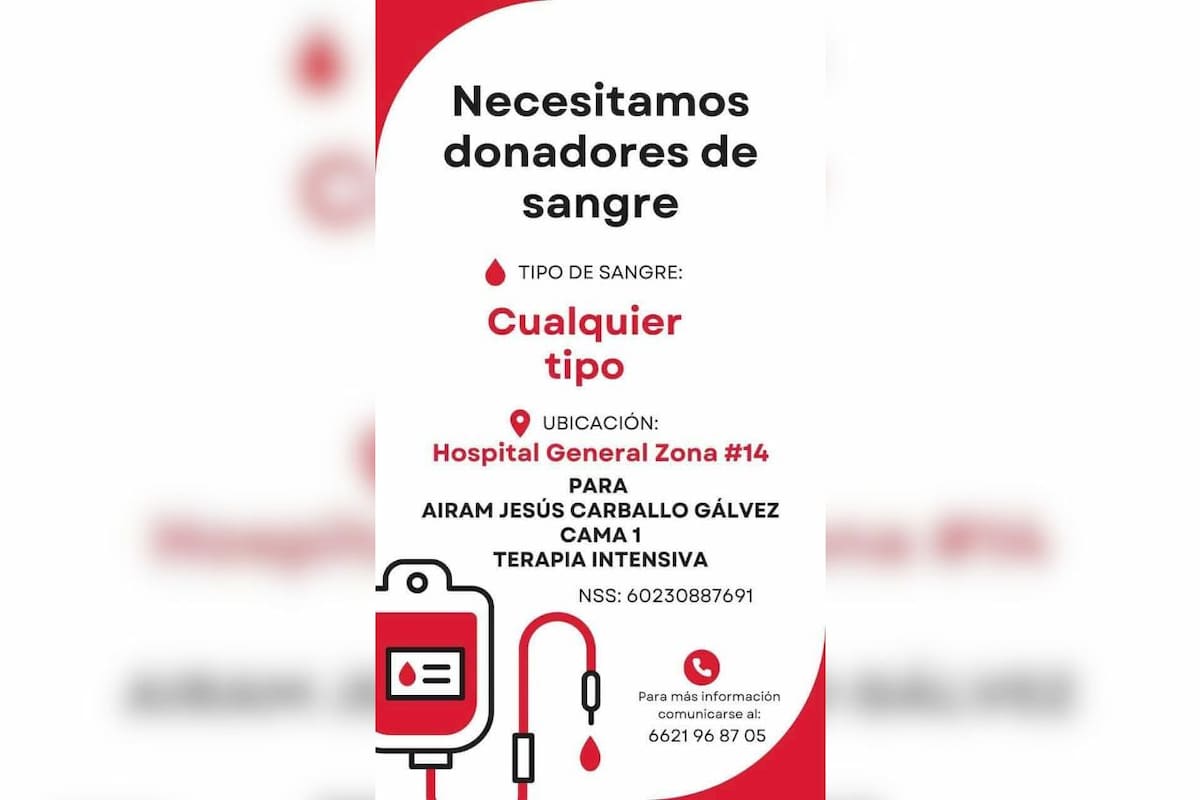 Solicitan donadores de sangre de cualquier tipo para Airam Jesús Carballo