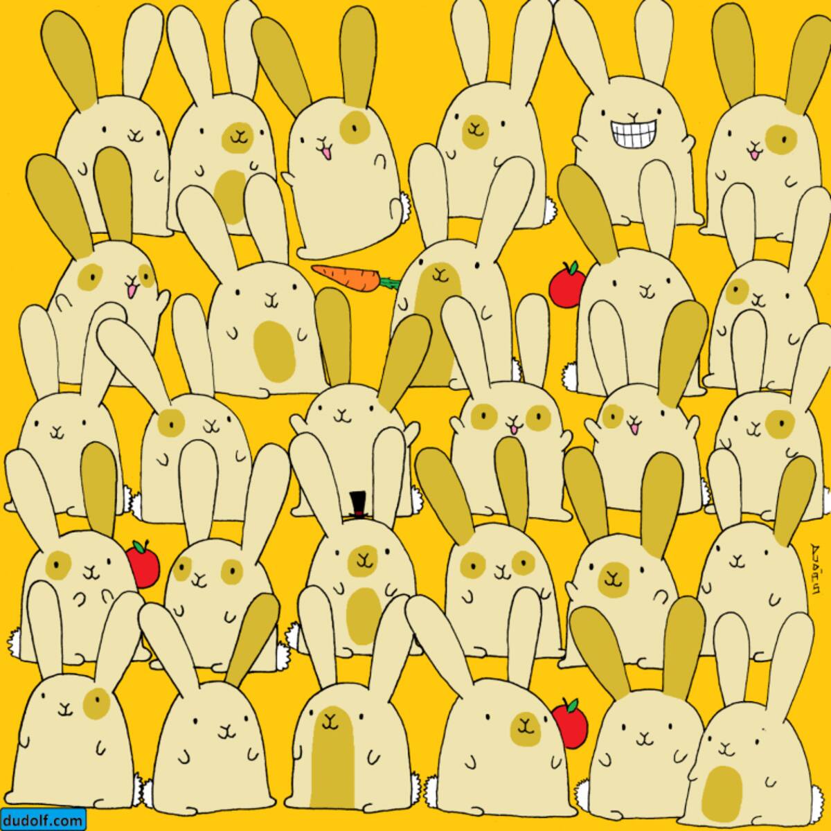 Acertijo visual: encuentra al conejo que no tiene gemelo