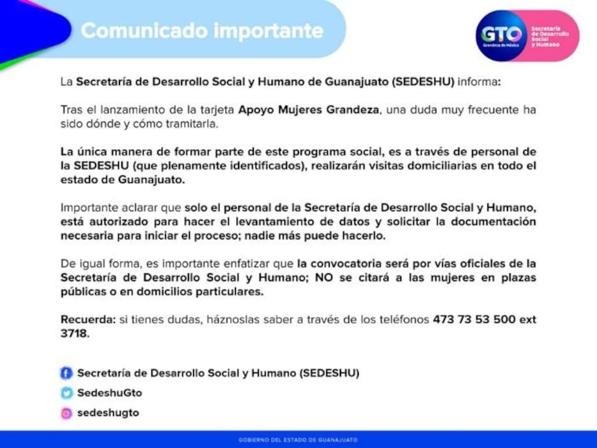 Comunicado de SEDESHU.