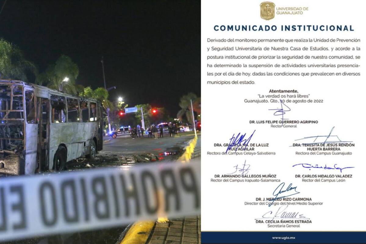 Universidad de Guanajuato suspende clases presenciales tras hechos violentos en la entidad