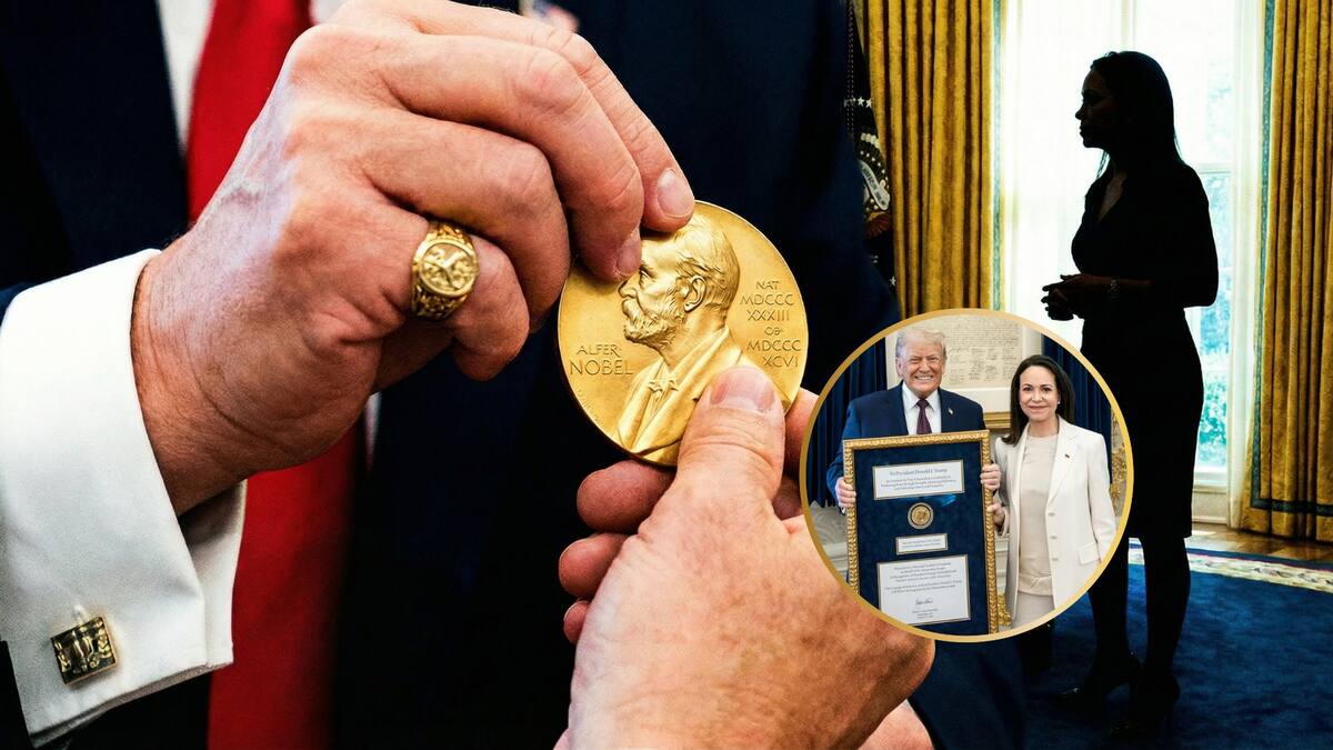 El gesto de Machado ha sido calificado como "atípico" por el Centro Nobel, que insiste en que el honor no es un objeto intercambiable. (Foto: Ilustrativa / IA/Reuters).