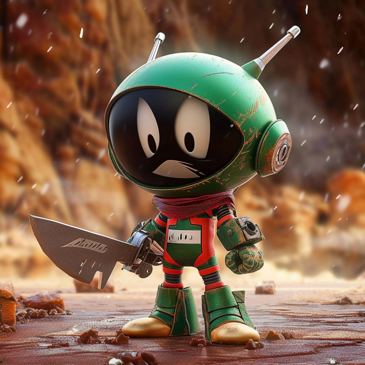 Marvin el Marciano renace gracias a la inteligencia artificial de Midjourney, conservando su emblemático casco verde.