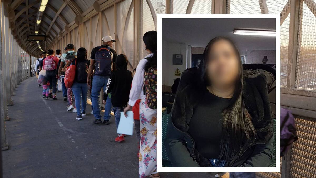 La venezolana, quien se identificó como Gabriela, llora tras la cancelación de su cita CBP One, en la garita Dennis DeConcini, en Nogales, Sonora. FOTO: ESPECIAL