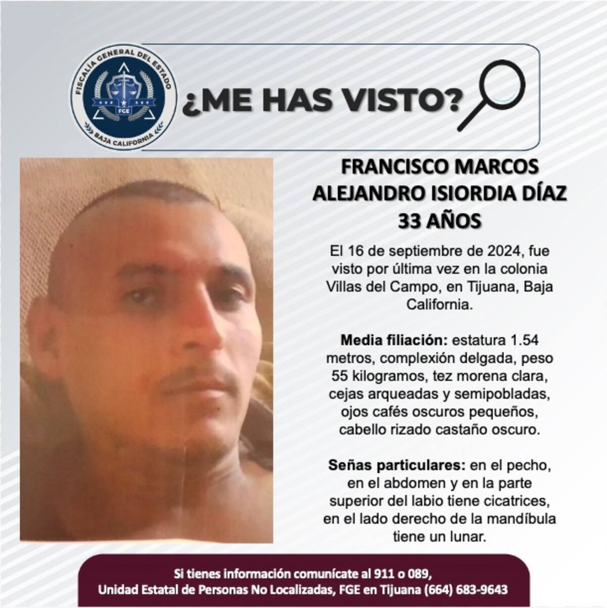 Marcos Alejandro Isiordia Díaz fue visto por última vez el 16 de septiembre de 2024.