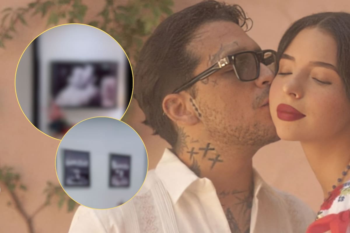 Así luce la enorme foto de boda de Ángela Aguilar y Christian Nodal que decora la entrada de su casa