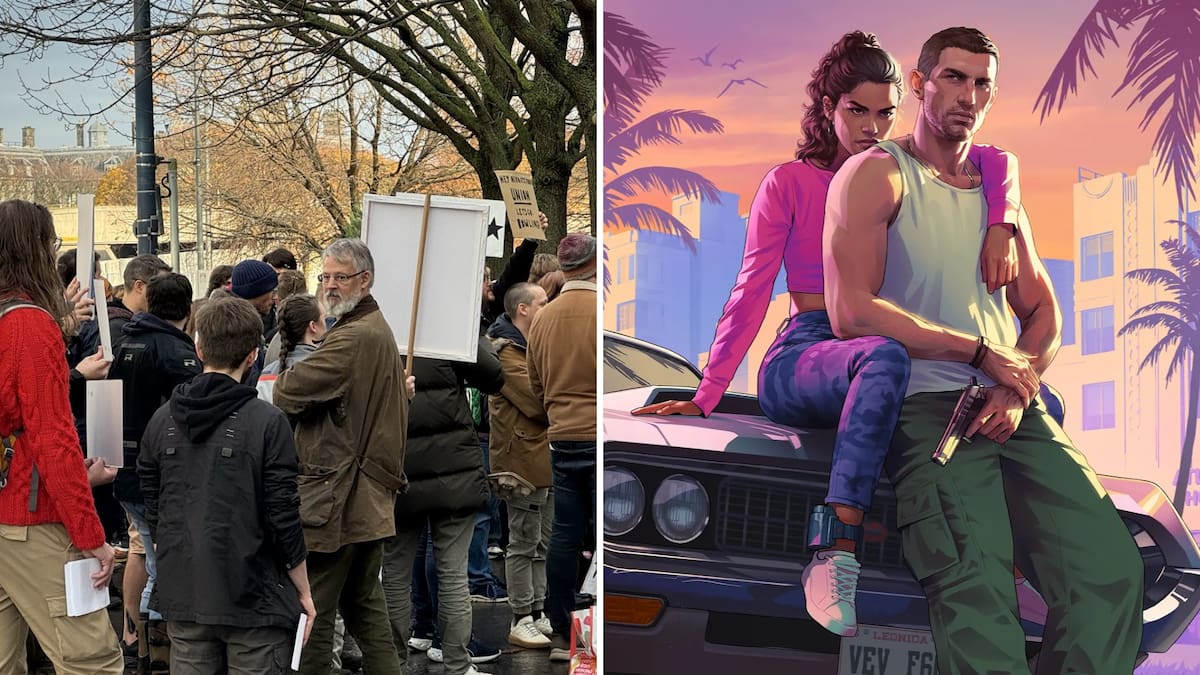 Protestas frente a Rockstar: empleados exigen reinstalación tras despidos masivos. (Rockstar Games, Redes Sociales, Canva)