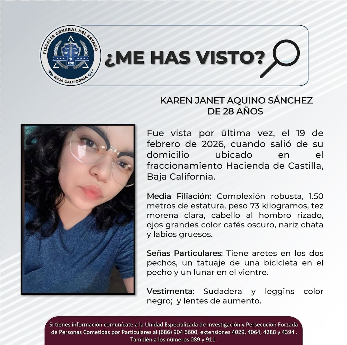 Fue vista por última vez el pasado 19 de febrero.