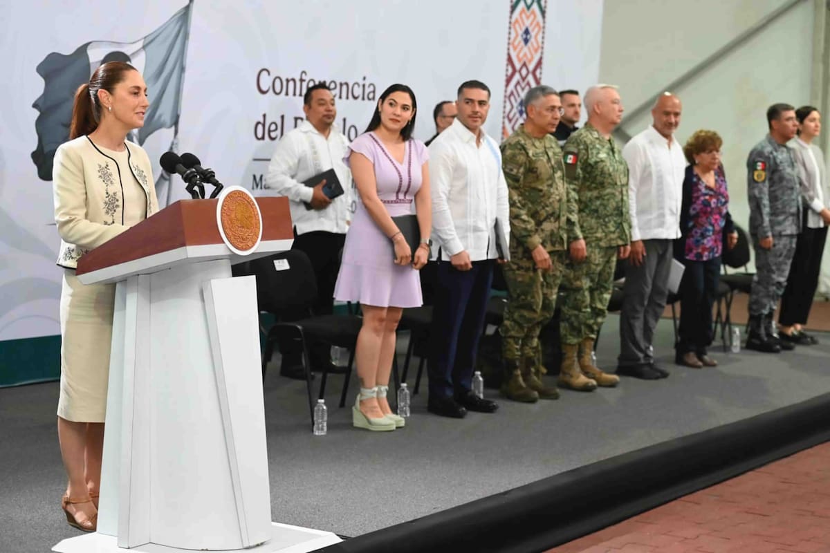 MANZANILLO, Col., President/Presidenta-Sheinbaum.- 13 de marzo del 2026. La presidenta de México, Claudia Sheinbaum Pardo, encabeza la conferencia matutina desde la Sexta Región Naval de Manzanillo. Foto: Agencia EL UNIVERSAL/ESPECIAL Presidencia/ARMM