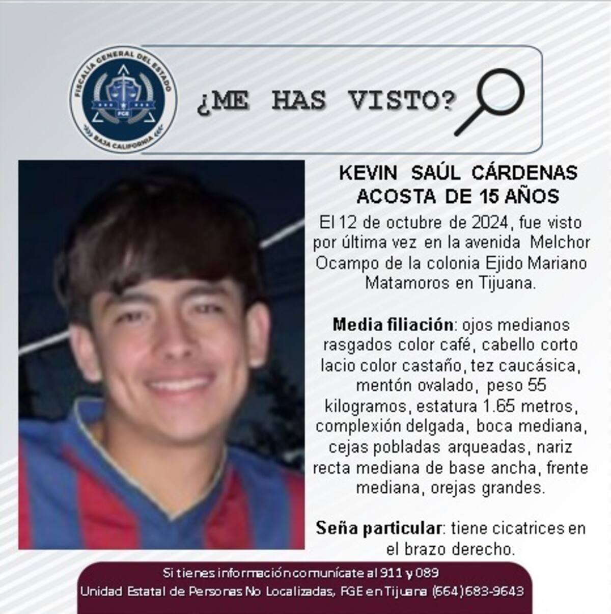 Kevin Saúl Cárdenas Acosta fue visto por última vez el 12 de octubre del 2024.