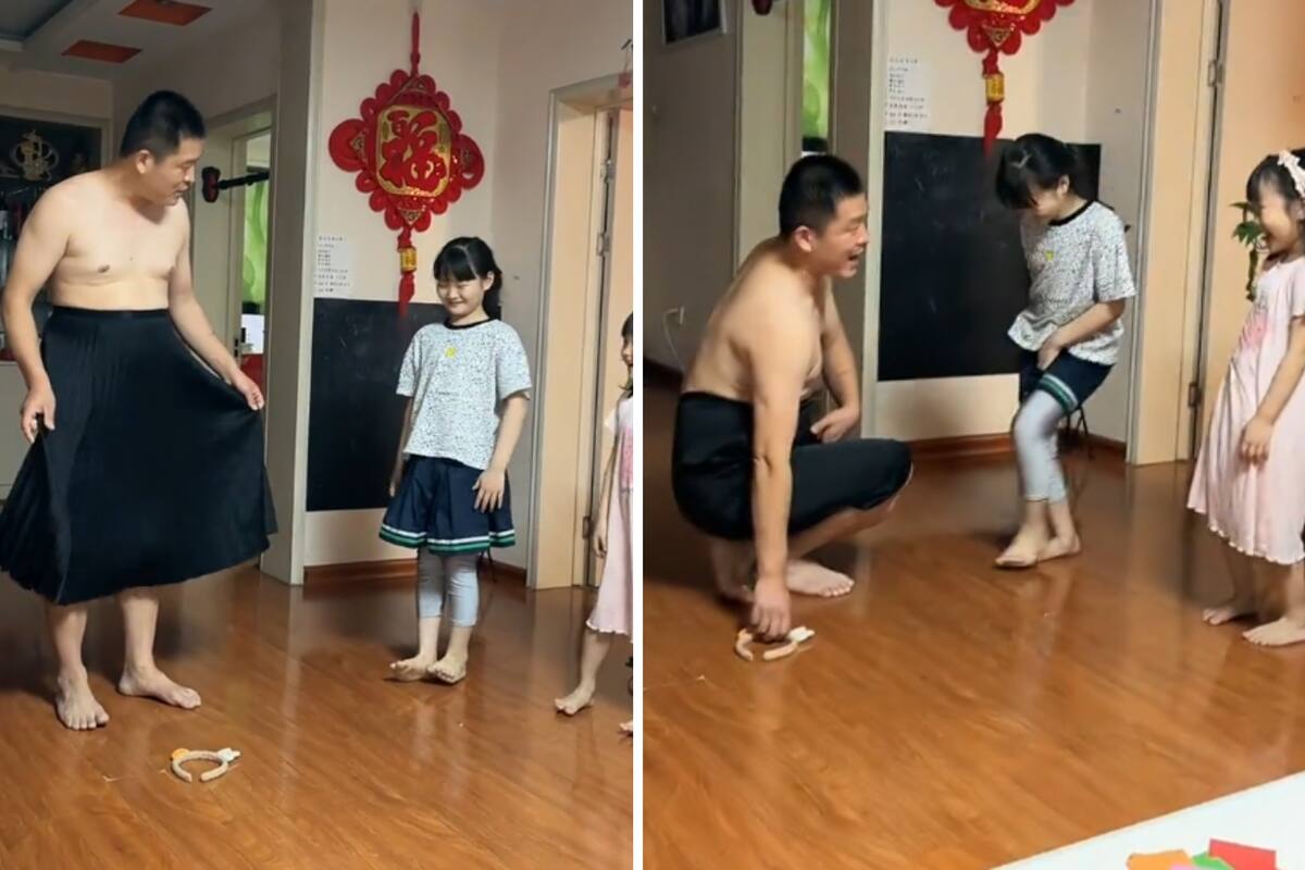 TikTok: Padre se pone una falda y enseña a sus hijas cómo evitar que se les levante la prenda