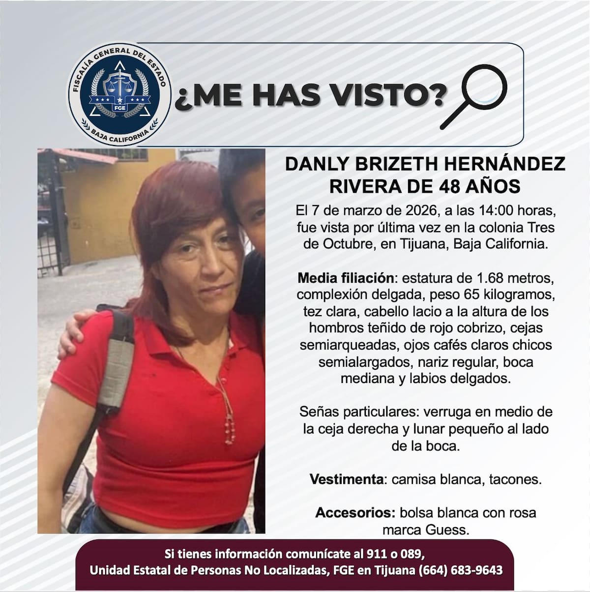 Fue vista por última vez el 7 de marzo de 2026.