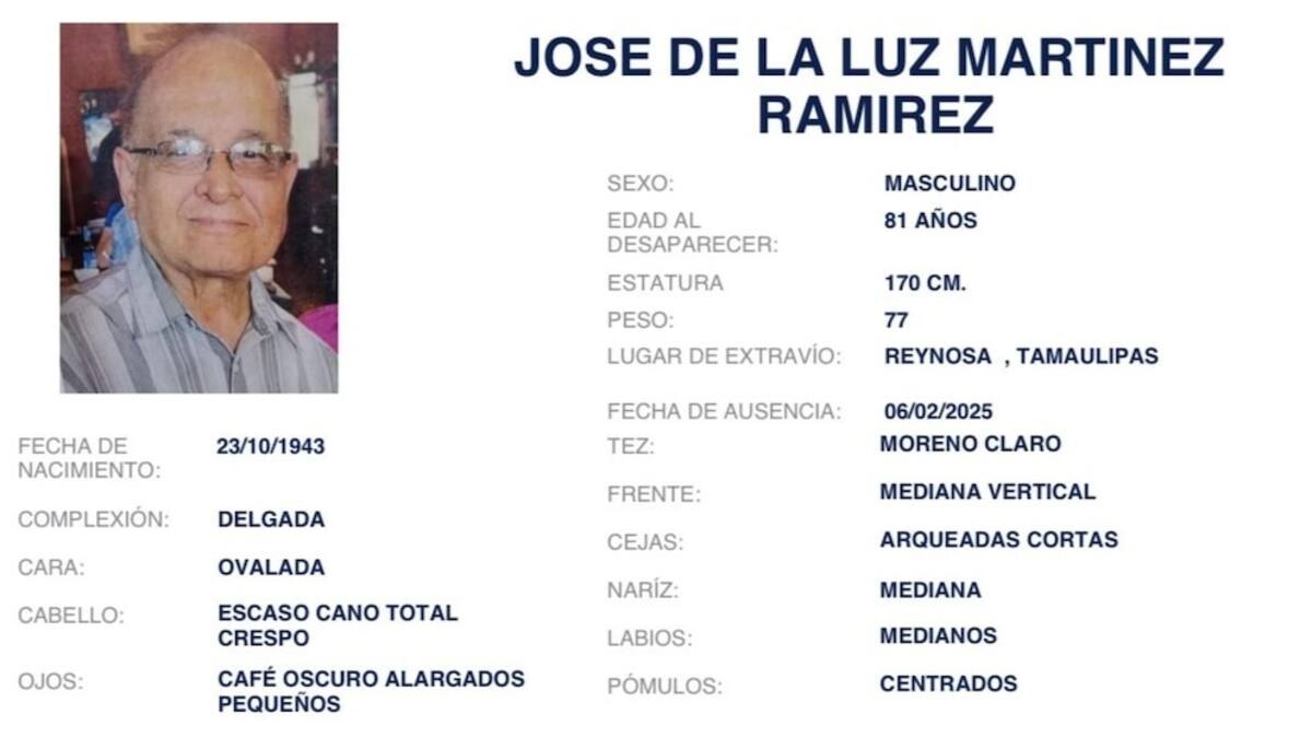Ficha de desaparición del empresario que fue encontrado muerto en Reynosa. | Crédito: Fiscalía General de Justicia del Estado de Tamaulipas